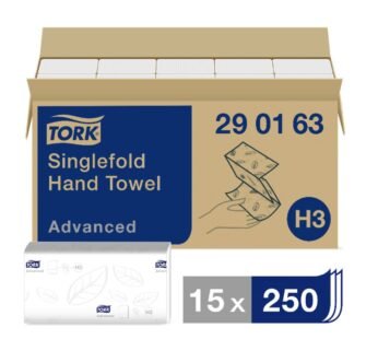 Rankšluostinės servetėlės TORK Advanced H3, 2sl., 290163, V lenk., balta sp., 250 lap., 24,8 x 13 cm